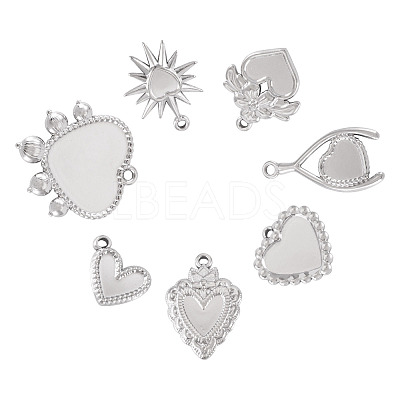 7Pcs 7 Styles 304 Stainless Steel Pendant Cabochon Settings STAS-TA0005-83-1