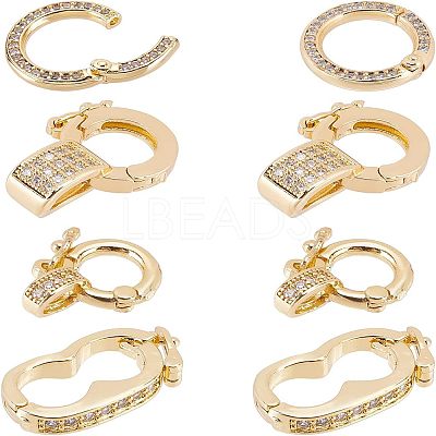 8Pcs 4 Style Brass Micro Pave Clear Cubic Zirconia Twister Clasps ZIRC-CA0001-09-1