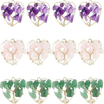 6Pcs 3 Styles Chakra Natural Gmestone Copper Wire Big Pendants FIND-FH0004-66-1