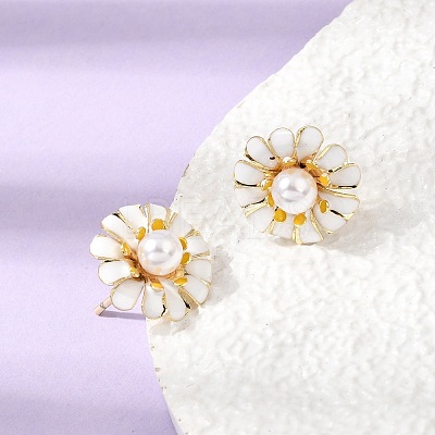 Brass Enamel Stud Earrings KK-CBA8324-27G-04-1