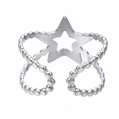 Non-Tarnish 304 Stainless Steel Star Open Cuff Ring RJEW-T023-05P-1
