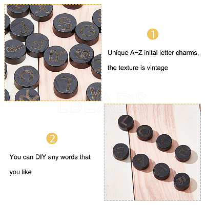 26Pcs 26 Styles Flat Round with Letter Wooden Cabochons WOOD-GA0001-28-1