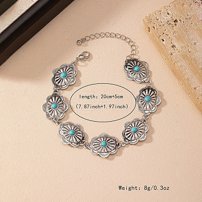 Bohemian Alloy with Synthetic Turquoise Oval Link Chain Anklets for Women FS-WGE46A8-01-1