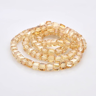 Half Rainbow Plated Glass Faceted Cube Beads Strands GLAA-A031-6mm-HR05-1