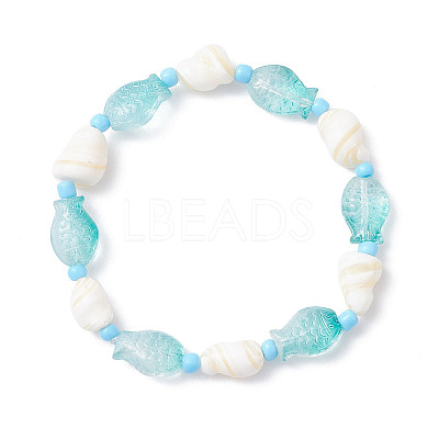 2Pcs 2 Styles Natural Shell & Glass & Glass Seed Beaded Stretch Bracelets Set BJEW-JB12209-1
