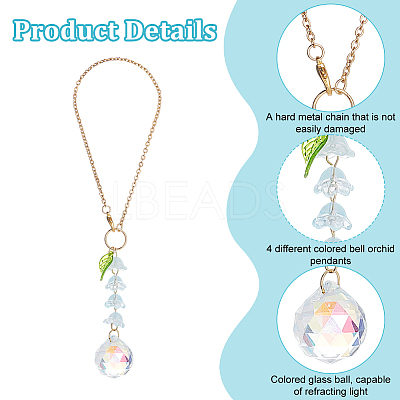 Teardrop Glass & Acrylic Flower Car Mirror Pendant Decorations HJEW-DR00051-1