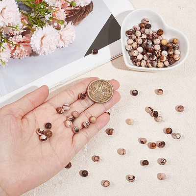 2 Strands Natural Zebra Jasper Round Beads Strands G-GO0001-34-1