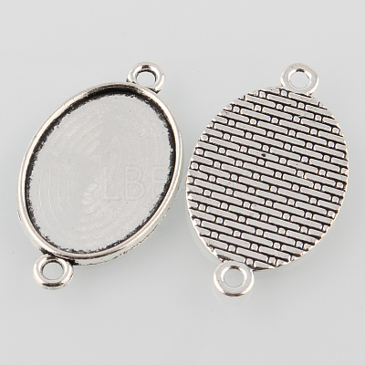 Antique Silver Tibetan Style Alloy Flat Oval Cabochon Connector Settings TIBE-M022-05AS-1