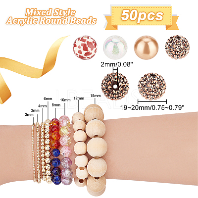 1 Set Mixed Style Acrylic Round Beads Sets SACR-PH0001-52K-1