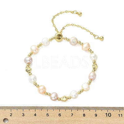 Adjustable Natural Cultured Freshwater Pearl & Brass Beads Slider Bracelets for Women BJEW-JB13604-1