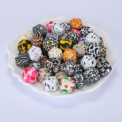 Colorful Pattern Printed Silicone Focal Beads SI-JX0022A-12-1