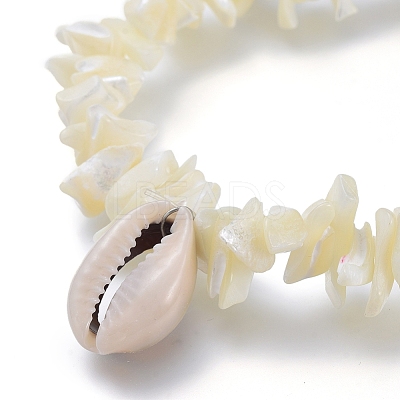 White Shell Chip Beads Charm Stretch Bracelets BJEW-JB03979-1