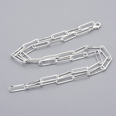 Brass Flat Oval Paperclip Chain Necklace Making MAK-S072-07B-S-1