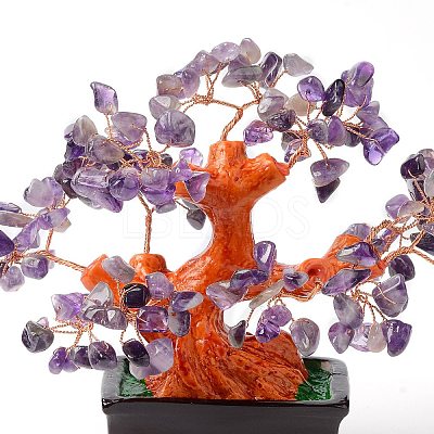 Natural Amethyst Chips Money Tree Bonsai Display Decorations DJEW-B007-08D-1