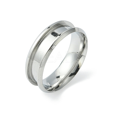 201 Stainless Steel Grooved Finger Ring Settings STAS-TAC0001-10E-P-1