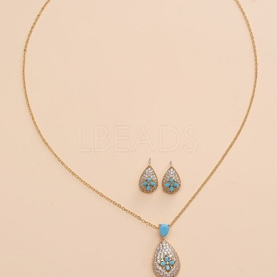 Brass Micro Pave Cubic Zirconia Pendant Necklaces & Stud Earrings Sets FS-WGE5CB1-02-1