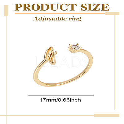 1Pc Letter Brass Rhinestone Open Cuff Rings for Women AJEW-LP0004-47J-G-1