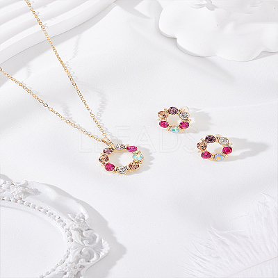 Wreath Alloy Rhinestone Pendant Necklace & Stud Earring Sets SJEW-LP0001-56A-1