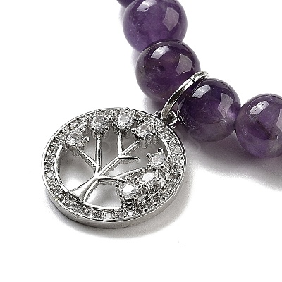 Natural Amethyst Round Beaded Chakra Stretch Bracelets BJEW-K251-01D-1