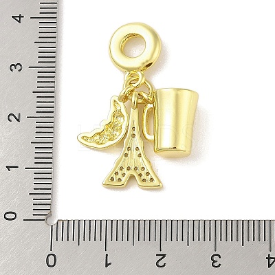 Rack Plating Brass Micro Pave Clear Cubic Zirconia European Dangle Charms KK-S380-26G-1