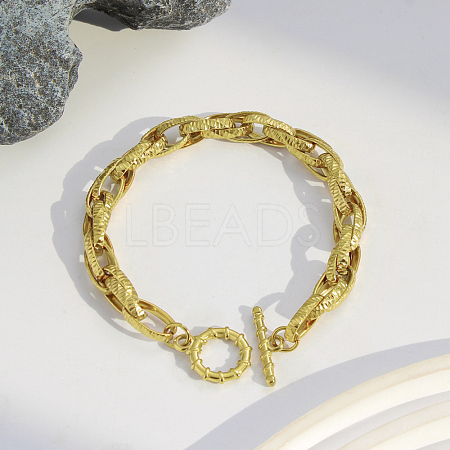 Textured 304 Stainless Steel Double Link Chain Bracelets for Women BJEW-P391-01C-G-1