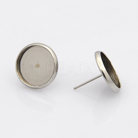 Tarnish Resistant 304 Stainless Steel Flat Round Stud Earring Settings STAS-N019-21-12mm-1