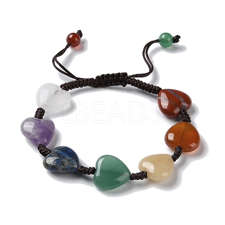 Heart Natural Mixed Gemstone Braided Bead Bracelets BJEW-H239-07-1