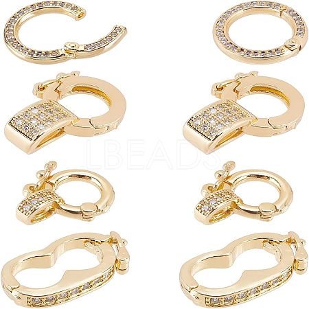 8Pcs 4 Style Brass Micro Pave Clear Cubic Zirconia Twister Clasps ZIRC-CA0001-09-1