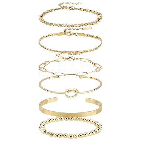 Synthetic Non-magnetic Hematite & Brass & Stainless Steel Cuff Bangles & Link & Charm Bracelets Sets BJEW-PH0004-44-1