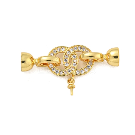 Rack Plating Brass Micro Pave Clear Cubic Zirconia Fold Over Clasps KK-F876-05G-1