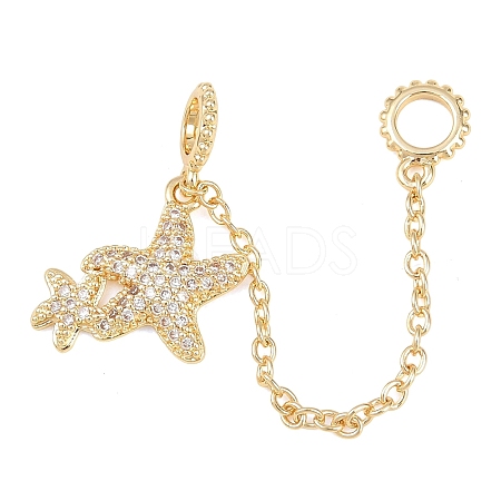 Double Starfish Brass Micro Pave Clear Cubic Zirconia Safety Chains KK-H257-06G-1