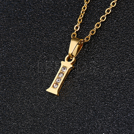 201 Stainless Steel Crystal Rhinestone Initial Pendant Necklaces FS-WG3A711-09-1