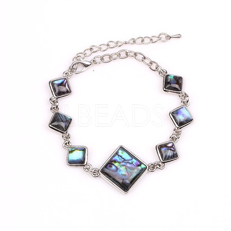 Rhombus Natural Abalone Shell/Paua Shell Link Bracelets for Women FS5984-17-1