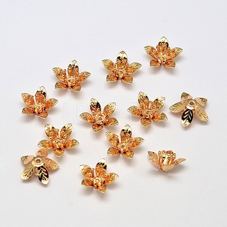 5-Petal Flower Brass Bead Caps KK-L137-08G-NR-1