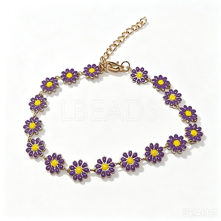 Bohemian Daisy Alloy Enamel Link Chain Anklets FS-WG6AE8E-02-1