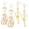2 Pairs 2 Style Sun & Moon Planet Alloy Dangle Earrings EJEW-AN0002-42-1