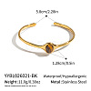 Natural Tiger Eye Oval 304 Stainless Steel Cuff Bangles for Women KB1970-2-2