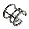 Brass Triple Lines Open Cuff Ring with Cubic Zirconia RJEW-Q781-03-2