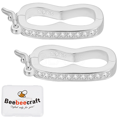 2Pcs 925 Sterling Silver Micro Pave Clear Cubic Zirconia Twister Clasps STER-BBC0007-49P-1