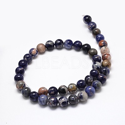 Natural Sodalite Round Beads Strands G-P075-01-8mm-1