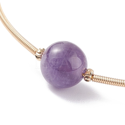Natural Amethyst Round Beaded Bangle BJEW-JB07840-03-1