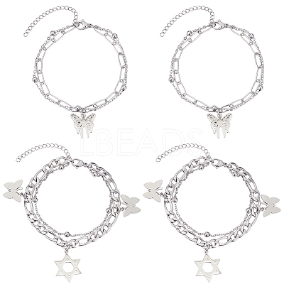 4Pcs 2 Styles Alloy Multi-strand Bracelets for Women BJEW-SC0001-59-1