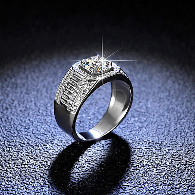 Rhodium Plated 925 Sterling Silver Micro Pave 6.5x3.9mm Moissanite Finger Rings WGBE16F-33-1