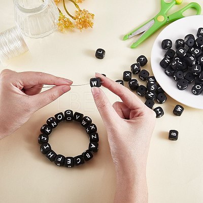 20Pcs Black Cube Letter Silicone Beads 12x12x12mm Square Dice Alphabet Beads with 2mm Hole Spacer Loose Letter Beads for Bracelet Necklace Jewelry Making JX433T-1