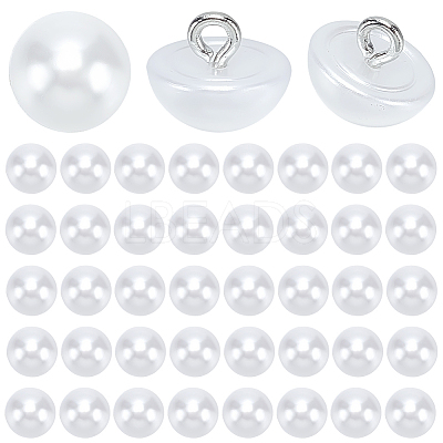 50Pcs 1-Hole Brass ABS Plastic Imitation Pearl Shank Buttons KY-CY0001-17-1