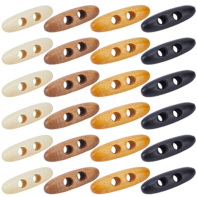 60Pcs 4 Colors 2-Hole Wood Buttons BUTT-GF0004-25A-1