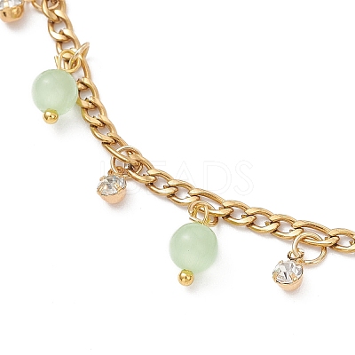Cat Eye Round Tassel 304 Stainless Steel Twisted Chain Anklets for Women AJEW-AN00698-01-1