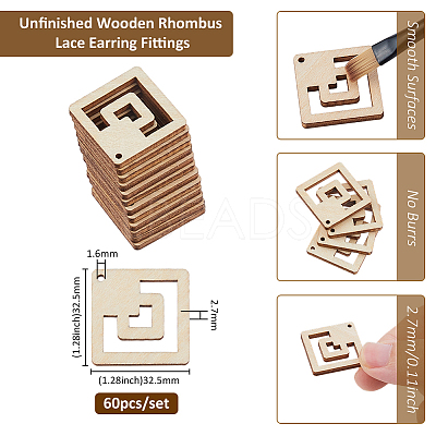 60Pcs Wood Pendants WOOD-FH0002-30A-1