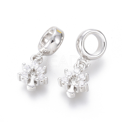 Brass Micro Pave Clear Cubic Zirconia European Dangle Charms ZIRC-G153-13P-1