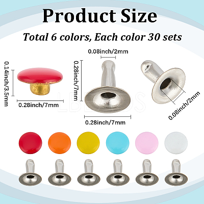 180Pcs Flat Round Baking Paint  Zinc Alloy Snap Rivet Butt Screw FIND-GF0009-30A-1